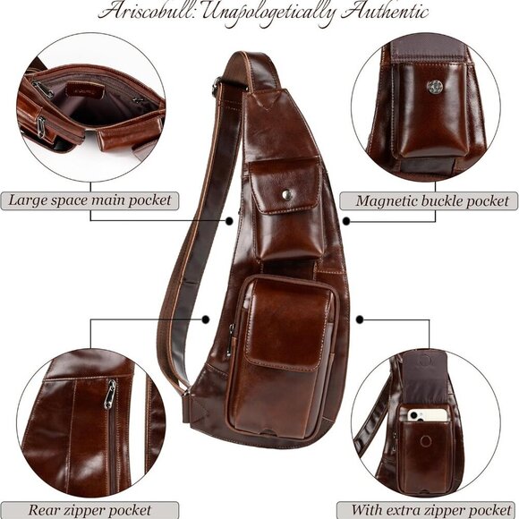 Elegant Leather Sling Bag with Adjustable Strap - Perfect for Travel & Style - Picture 4 of 5
